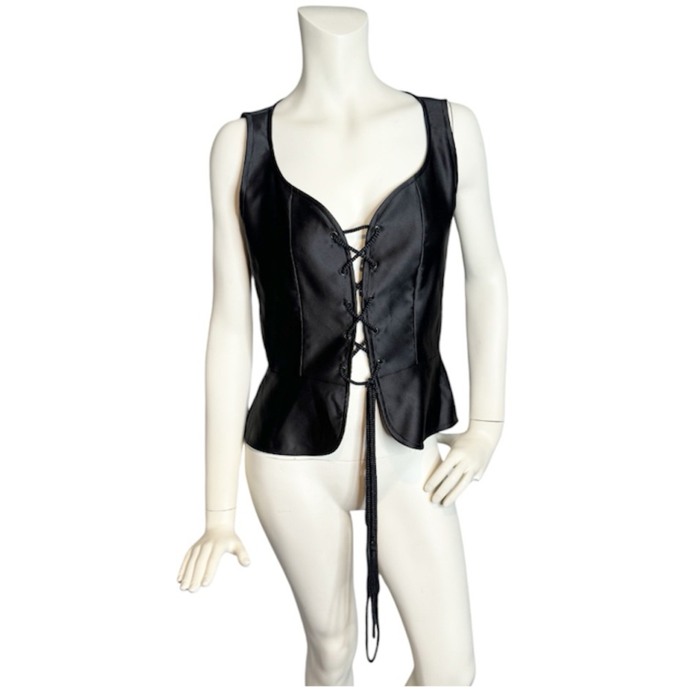 Yves Saint Laurent Encore Vintage Corset Tank Top 8 Whimsigoth YSL 90s Y2K Black